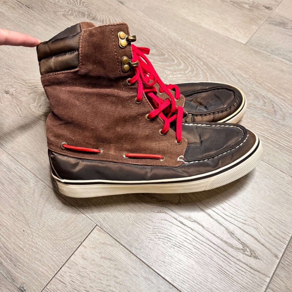 Sperry Top Sider Acklins Brown Corduroy Flannel Lined High Top‎ Boots Size 8.5